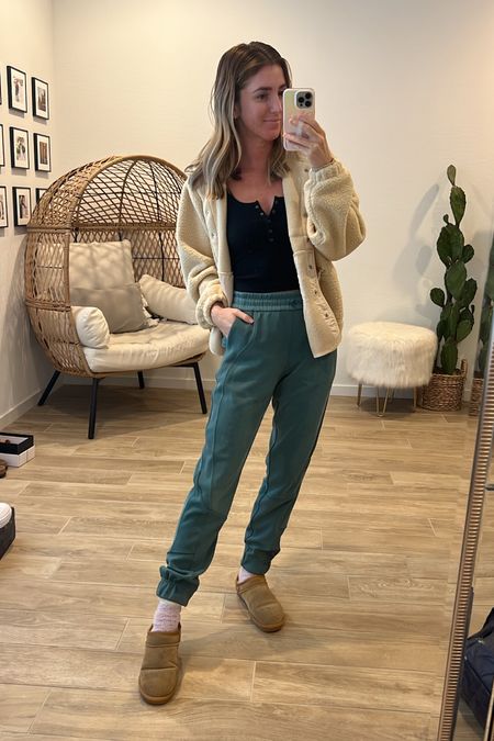 Monday morning lululemon cozies!! Pants are lulu joggers and are on sale. They’re so soft and run true to size. Tank is Abercrombie and runs true to size. Jacket is an FP inspired Amazon find! Wearing small. Slippers and socks are Amazon finds too  

#LTKunder50 #LTKunder100 #LTKstyletip