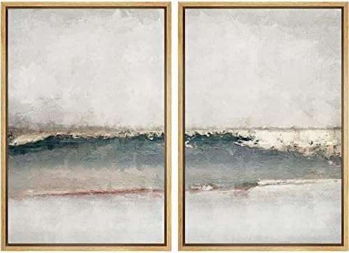 MUDECOR Framed Canvas Print Wall Art Set Watercolor Pastel Gray Teal Landscape Abstract Shapes Il... | Amazon (US)