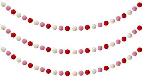 CAVLA 3 Pieces Valentine's Day Felt Ball Garlands Valentines Day Red Pink White Pom Pom Garlands ... | Amazon (US)