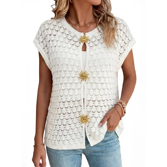 PRETTYGARDEN Women's Knit Sleeveless Sweater Vest with Gold Buttons, Sizes S-XXL | Walmart (US)