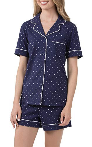 PajamaGram Pajamas For Women - Womens Pajama Shorts Set, Navy Polka Dot, SM | Amazon (US)