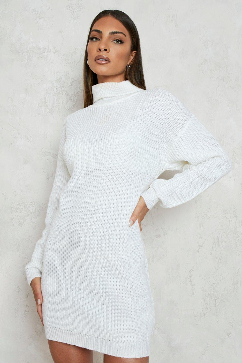 Womens Roll Neck Sweater Dress - White - L | Boohoo.com (US & CA)