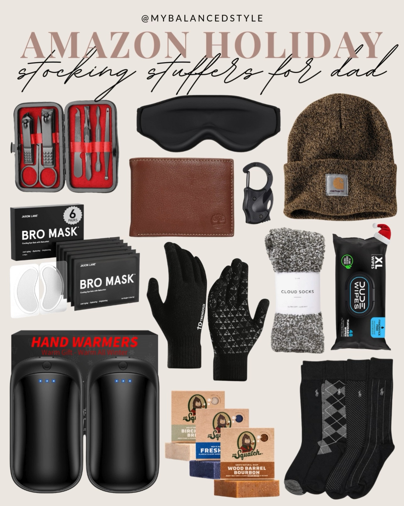 Amazon stocking stuffers for dad

golf accessories
leather wallet or card holder
mini grooming kit
whiskey stones
car cleaning gel
beard care products
phone charging cable
grilling tools
novelty socks
travel-size cologne

#LTKMens #LTKHoliday #LTKGiftGuide