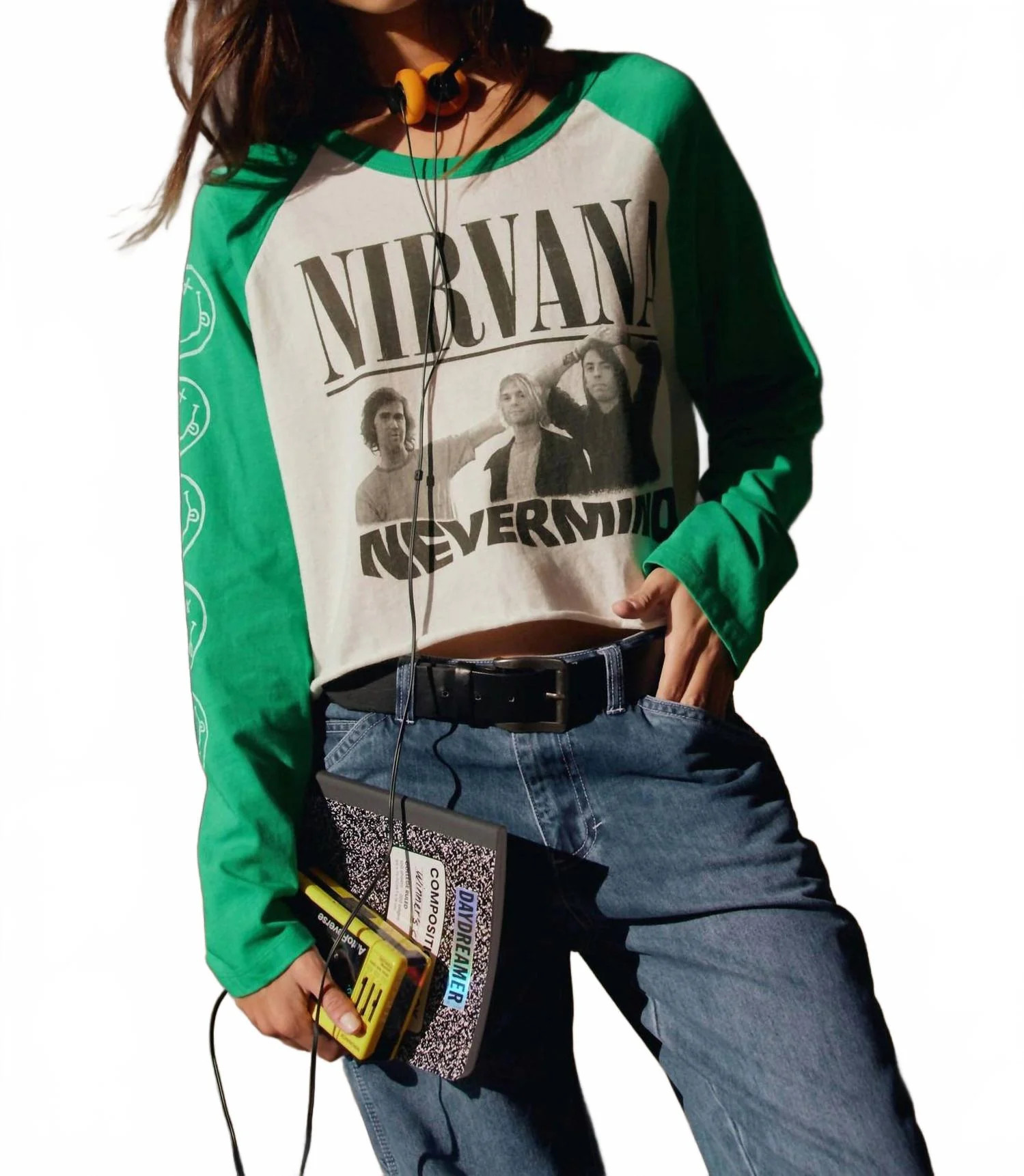 Nirvana Nevermind Crop Long Sleeve Tee In Green | Shop Simon