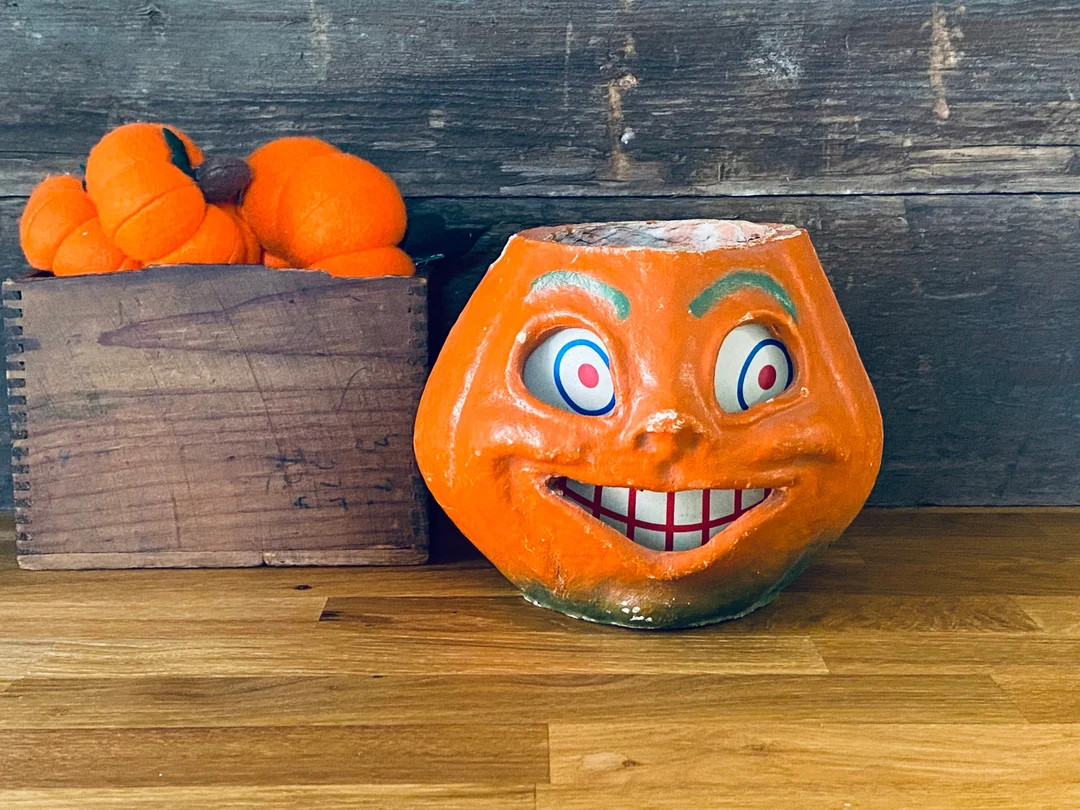 Vintage Paper Mache Halloween Jack O'lantern With Insert - Etsy | Etsy (US)