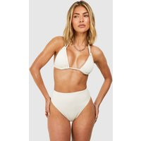 Womens Textured Triangle High Waisted Bikini Set - White - 12 | boohoo (US & Canada)