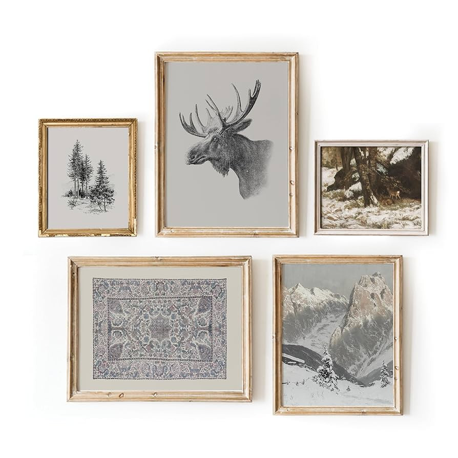 Vintage Prints, Vintage Botanical Wall Art, Vintage Christmas Prints, Winter Prints, Landscape Wa... | Amazon (US)