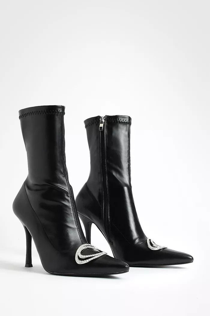 Embellished Detail Pointed Sock Boots | boohoo (US & Canada)