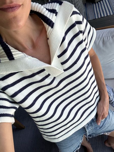 Such a good stripe sweater from spring through fall! It looks so cute paired with denim shorts, white jeans or even tossed over a bathing suit for evening swims. 

#LTKStyleTip #LTKSeasonal
