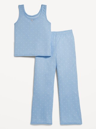 Sleeveless Ribbed Pajama Top and Flare-Leg Pants Set for Girls | Old Navy | Old Navy (US)