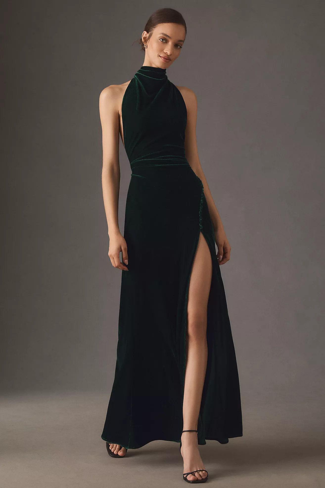 Sau Lee Penelope Halter Stretch Velvet Maxi Dress | Anthropologie (US)