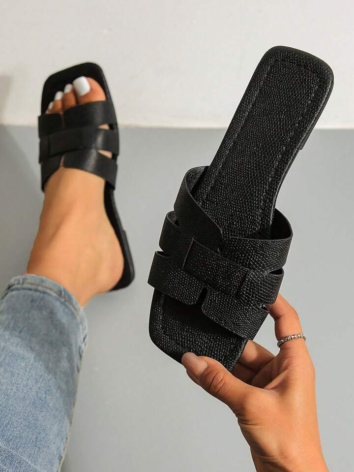 Elegant Mule Sandals For Women, Snakeskin Embossed Flat Sandals | SHEIN
