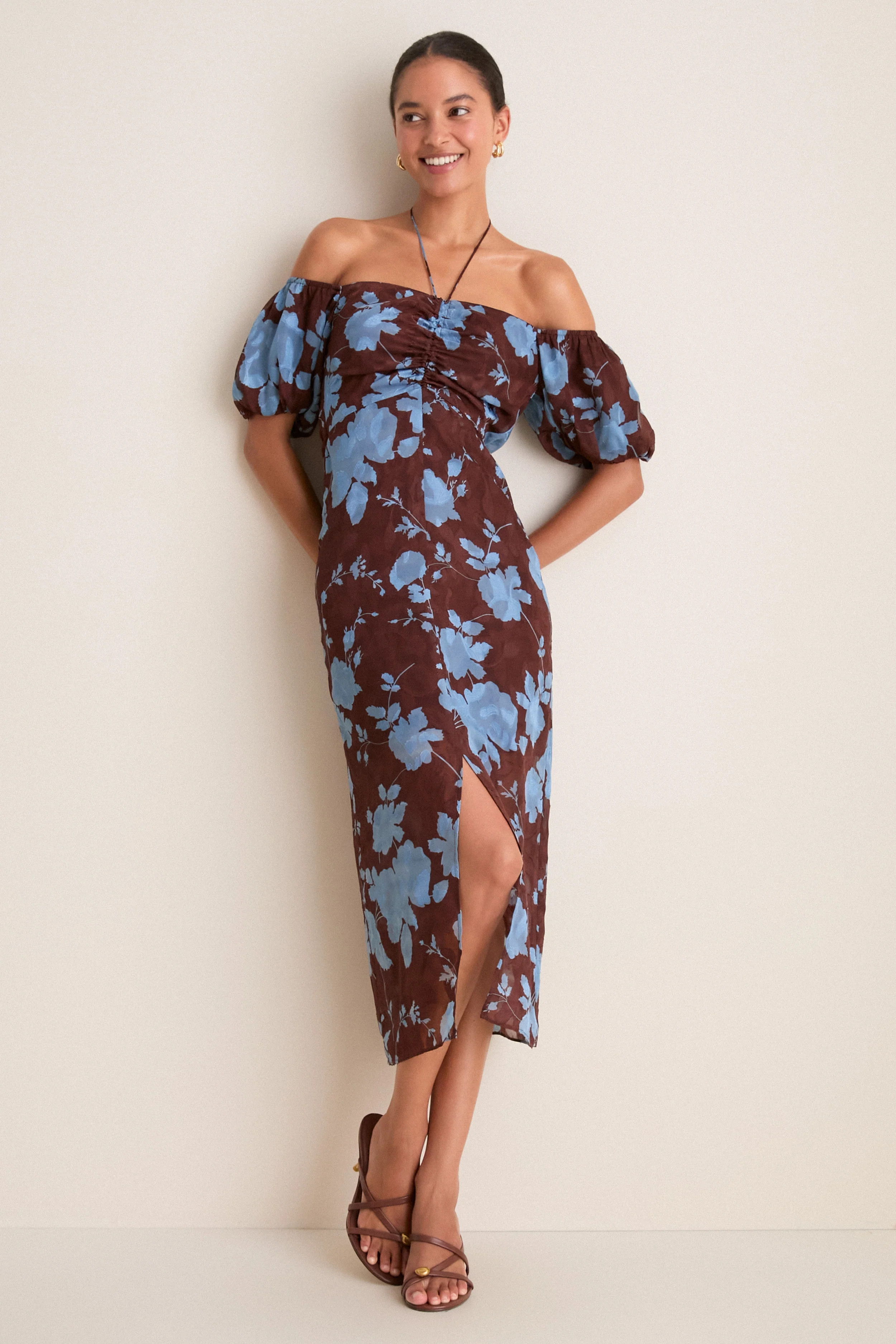 Chocolate & Blue Floral Savannah Midi Dress | Tuckernuck (US)