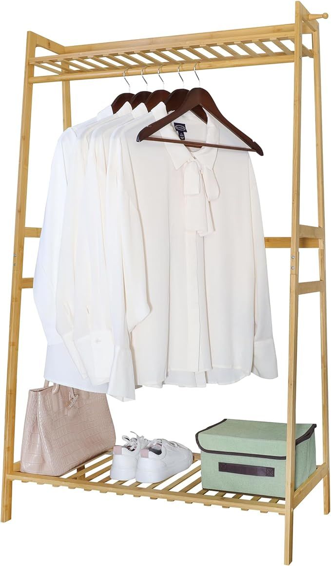 FUBE Bamboo Clothes Rack with Shelves – Open Wardrobe, Aesthetic Clothing Rack, Storage Closet ... | Amazon (US)