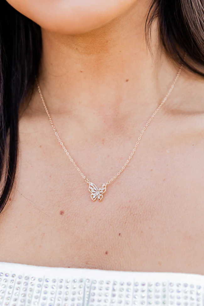 Float Like A Butterfly Gold Pendant Necklace | Pink Lily