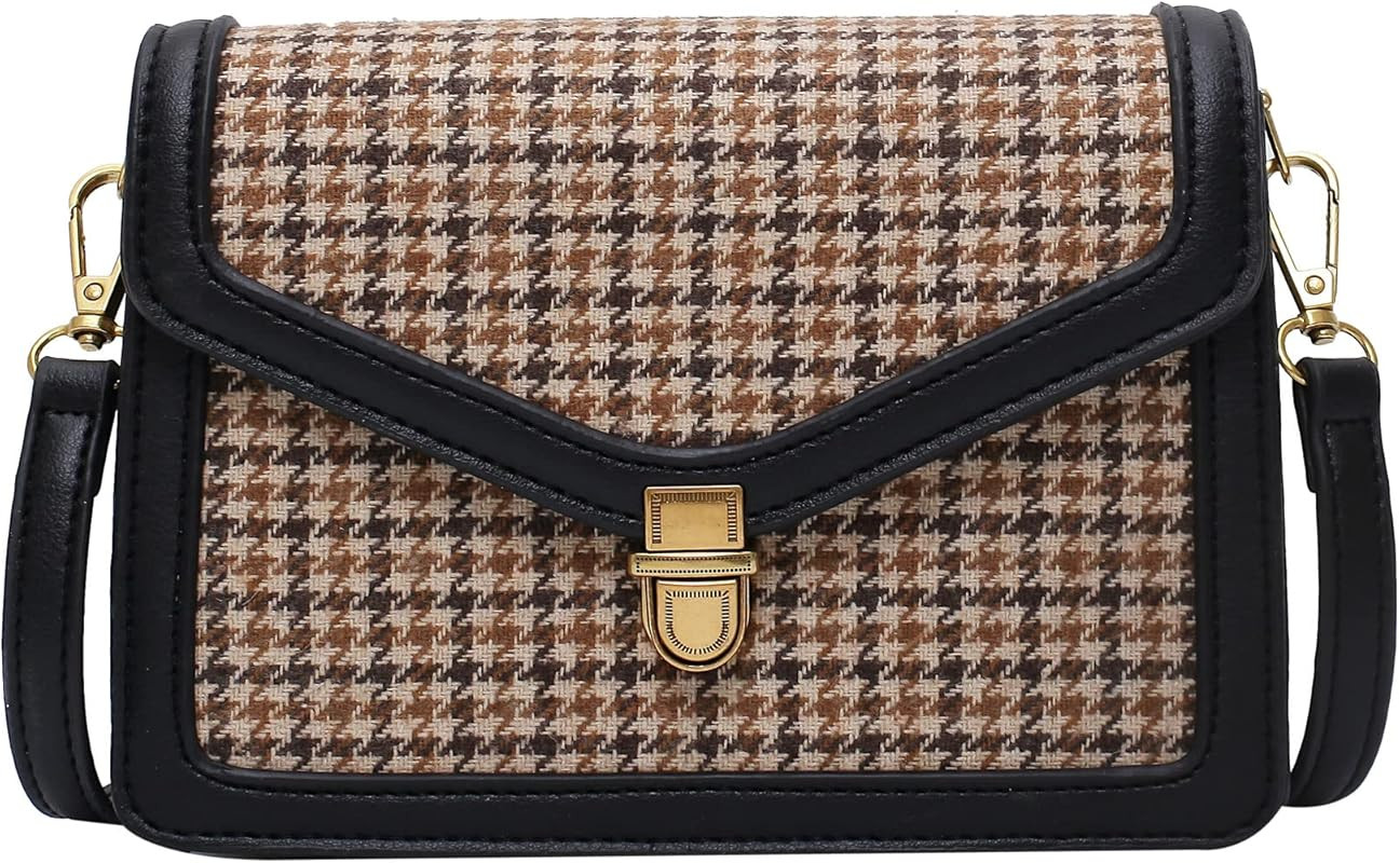 Crossbody Bag For Women Plaid Pattern Pu Leather Vintage Look Designer Small Handbags Messenger Shou | Amazon (US)