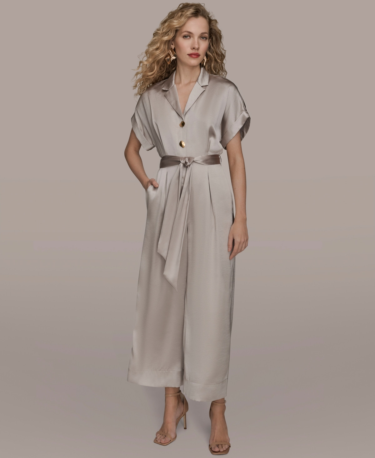 Donna Karan New York Women's Satin Wide Leg Jumpsuit - Vapor | Macy's