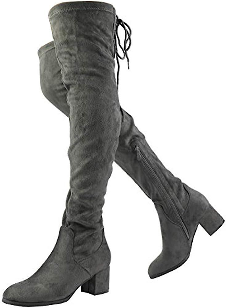 DREAM PAIRS Women's Over The Knee Thigh High Chunky Heel Boots | Amazon (US)
