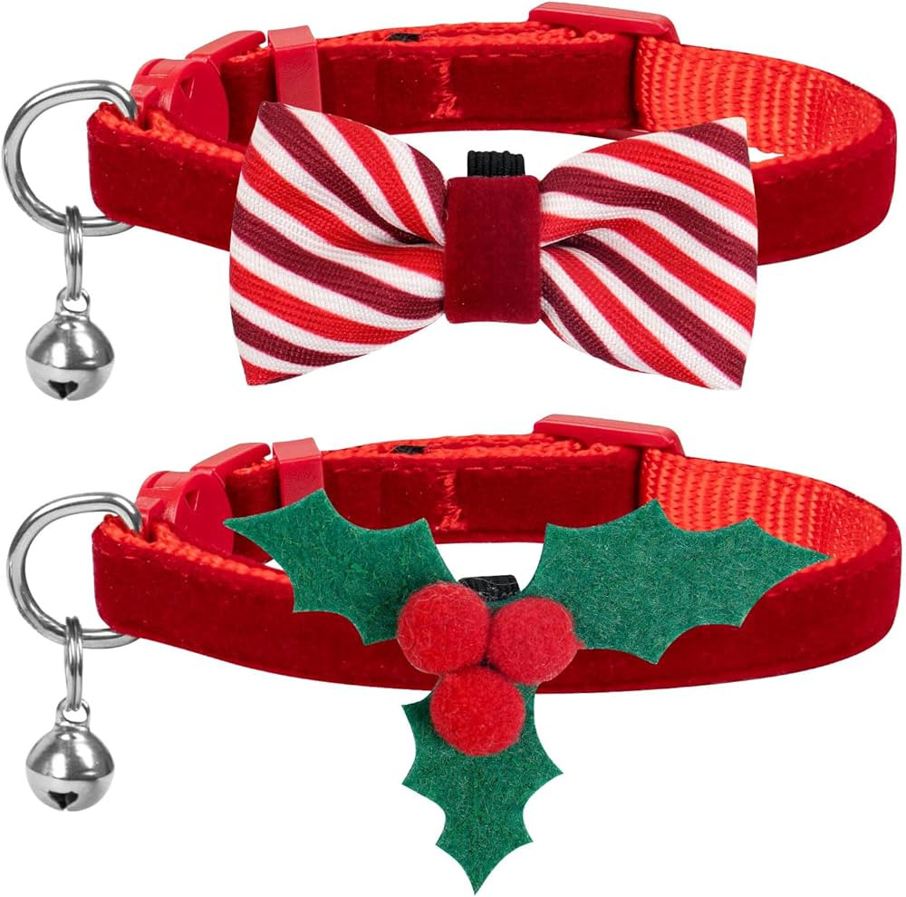 azuza Christmas Cat Collar Breakaway with Bells, 2 Pack Holiday Celebration Cat Collars with Cute... | Amazon (US)