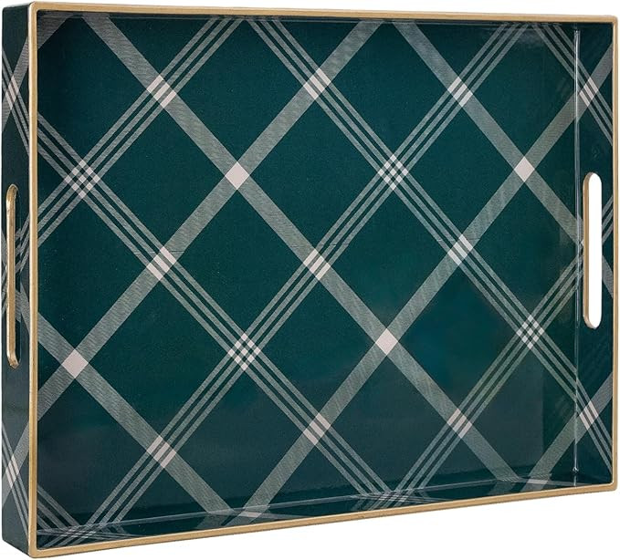 MAONAME Christmas Decorative Tray, Plastic Green Serving Tray with Handles, Modern Rectangular Ch... | Amazon (US)