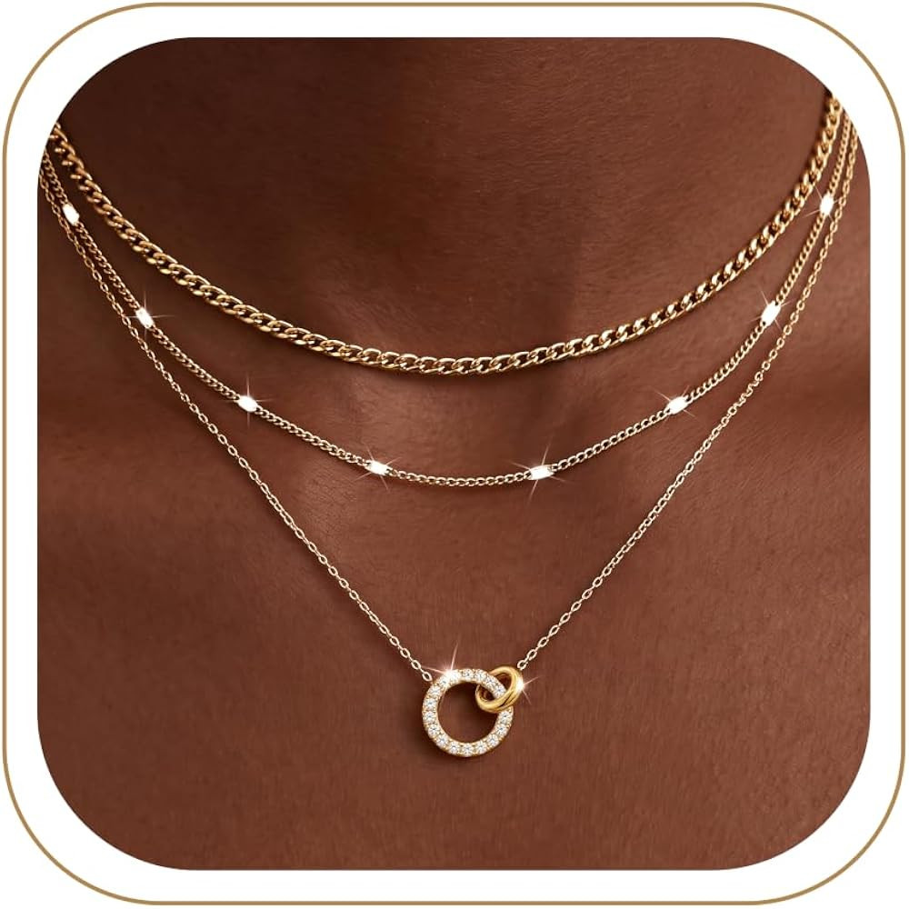 WomenGifts Layered Gold Necklaces for Women, 14K Gold Sterling Silver Plated Dainty Pendant Neckl... | Amazon (US)