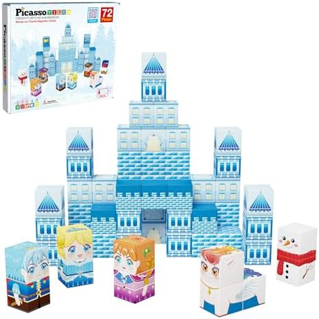 PicassoTiles Magnet Cube Winter Ice Themed Mix and Match Building Block Castle Construction Toy w... | Amazon (US)