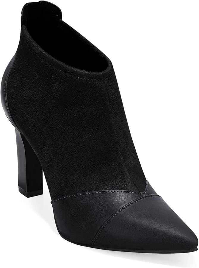 Coutgo Womens Ankle Booties Dress Boots Pointed Toe Stiletto High Heel Splicing Booties Shoes wit... | Amazon (US)