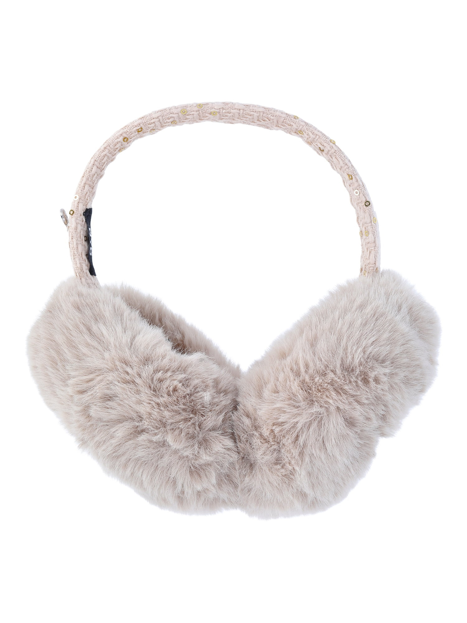 Madden NYC Women's Faux Fux Ear Muffs with Sequin Boucle Band, Warm Beige | Walmart (US)
