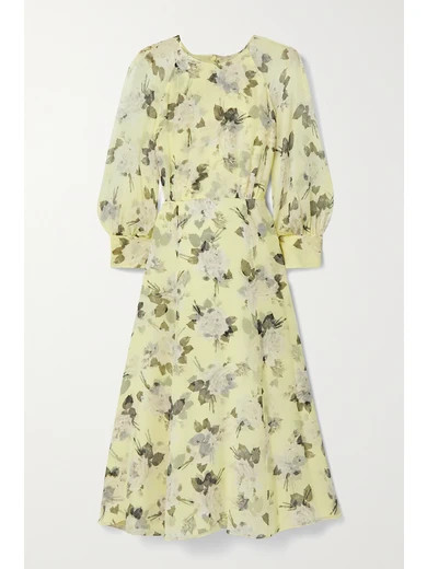 Erdem - Yusra Floral-print Silk-voile Midi Dress - Pastel yellow | NET-A-PORTER (US)