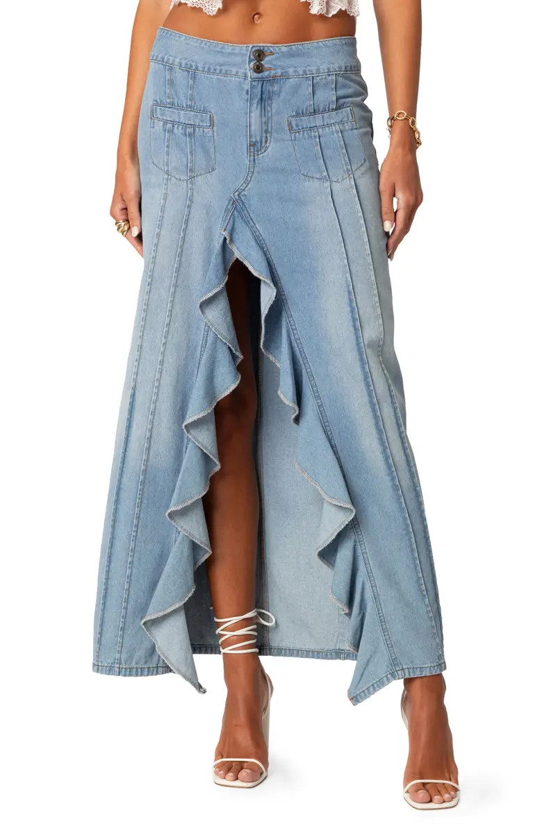 Valencia Ruffle Slit Front Denim Maxi Skirt | Nordstrom