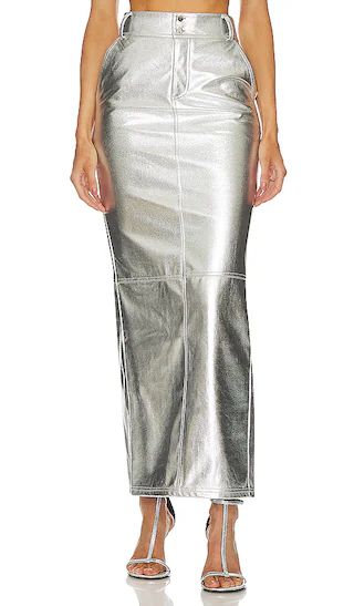 Monique Faux Leather Maxi Skirt in Metallic Silver | Revolve Clothing (Global)