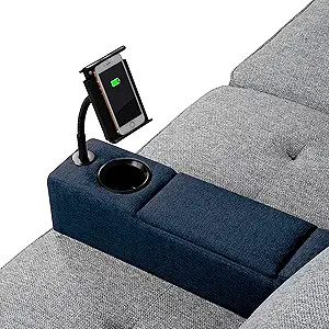 FAGAGA Sofa Armrest with Cup Holder, Navy Removable Couch Arm Cup Holder with Storage,Wireless Ch... | Amazon (US)