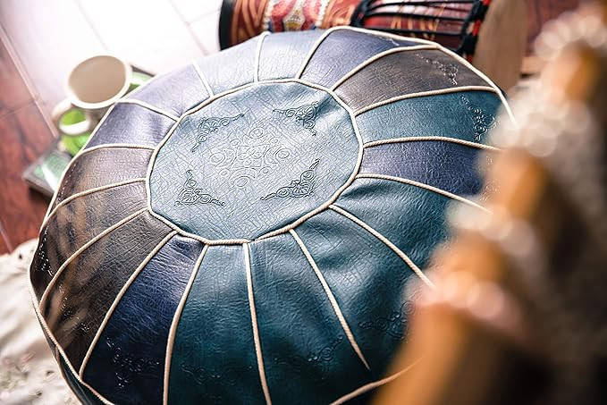 RISEON Boho Handmade Faux PU Leather Moroccan Pouf Footstool Ottoman Leather Poufs Unstuffed 23" ... | Amazon (US)