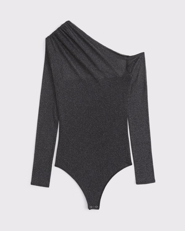 Long-Sleeve Asymmetrical Draped Mesh Bodysuit | Abercrombie & Fitch (US)
