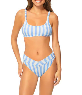Raisins Cabana Beach Golden Stripe Ribbed Texture Scoop Neck Bralette Swim Top & V-Waist Hipster ... | Dillard's