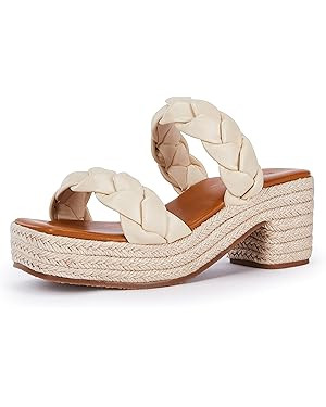 FISACE Womens Summer Espadrilles Platform Wedge Sandals Braided Open Toe Slip On Slide Sandals | Amazon (US)