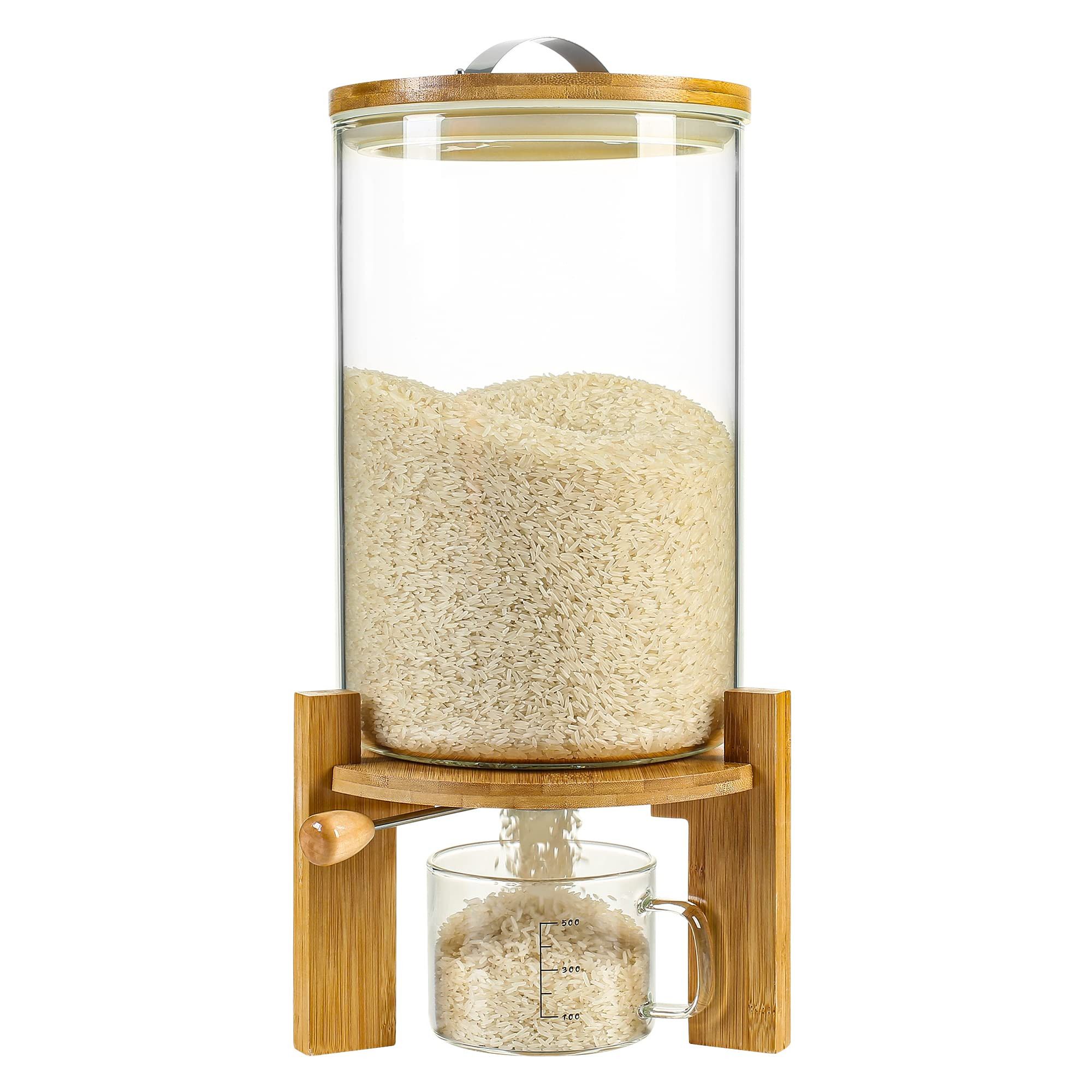 Rice Dispenser, Rice Storage Container：Flour and Cereal Container with Airtight Lid and Wooden ... | Amazon (US)