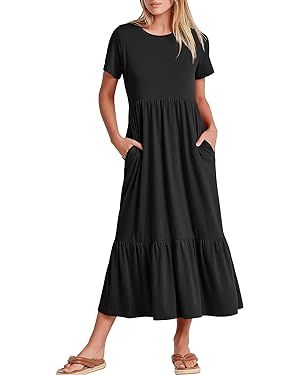 Prinbara Women's Summer Casual Short Sleeve Crewneck Basic Swing T Shirt Dress Flowy Beach Vacati... | Amazon (US)