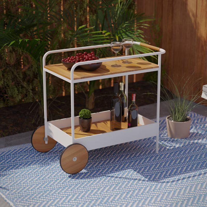 Crada Outdoor Bar Cart with Storage - White/Natural - Aiden Lane | Target