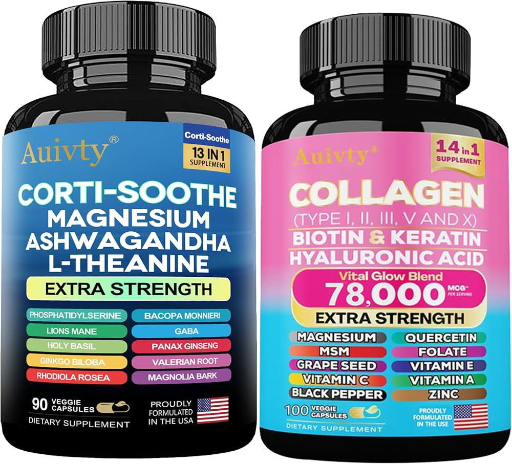 Shining Serenity Set, Calm & Collagen Bundle with Magnesium, Ashwagandha, L-Theanine, Multi Type ... | Amazon (US)