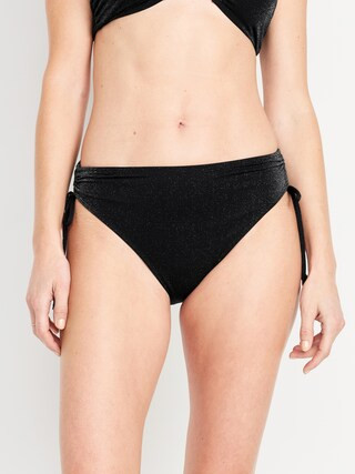 Mid-Rise Side-Tie Shine Bikini Swim Bottoms | Old Navy (US)