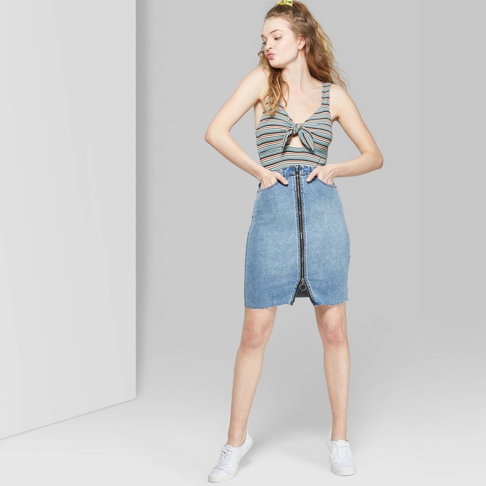 Women's Zip-Front Denim Midi Skirt - Wild Fable Blue 2 | Target