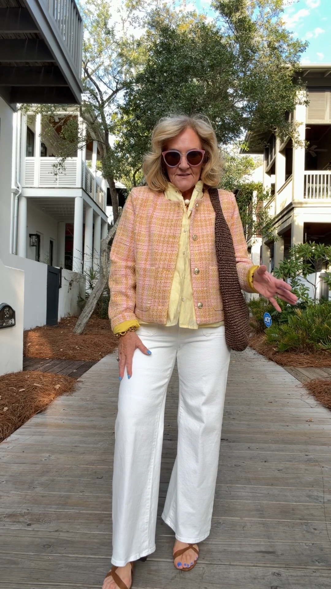 Tonight’s dinner outfit 
Jeans size 29 short size up if you have a tummy I’ve linked a couple other white jeans that I like so far this spring 
Jacket and blouse size medium. 
Sandals tts 
Bag restocked! 
Cutest sunglasses! 

#LTKOver40 #LTKWorkwear #LTKPetite