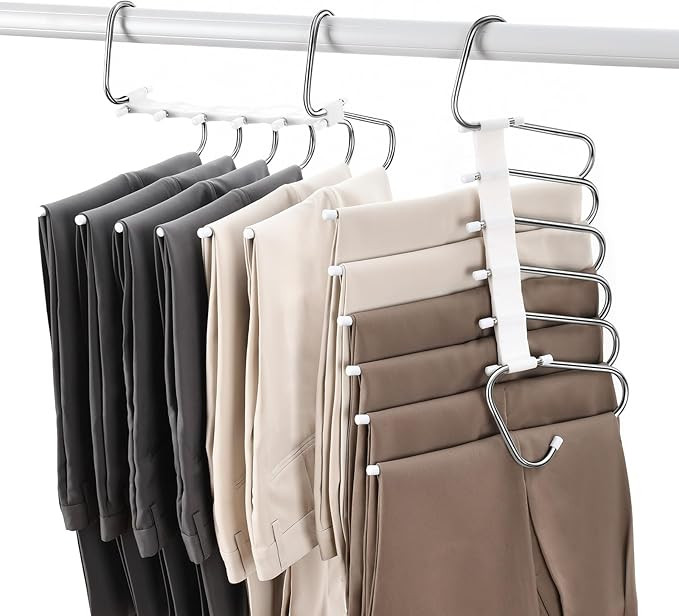Upgraded Collapsible Pants Hangers Space Saving, 6 Layers Clothes Rack, Stainless Steel Multifunc... | Amazon (US)