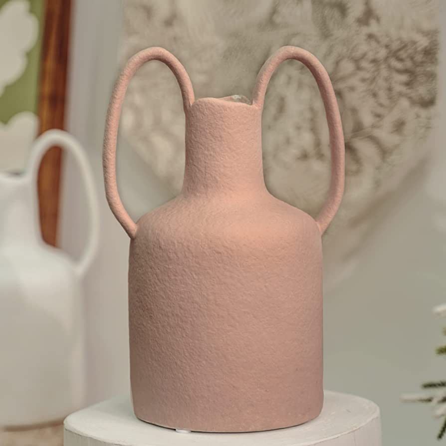 Mowtanco Ceramic Vases for Home Decor, Pink Modern Flowers Vases, with Two Ear Handles, Bubble Gl... | Amazon (US)