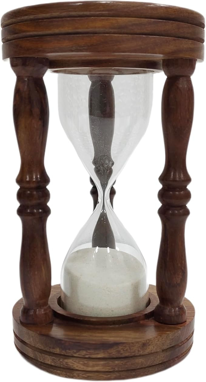 Wooden Glass White Sand Timer Hourglass | Teak wood & Glass 5-Minute Timer 7'' Height vintage Ant... | Amazon (US)
