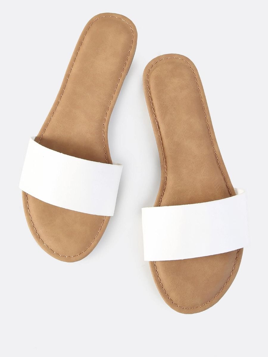 Faux Leather Slip On Sandals WHITE | SHEIN