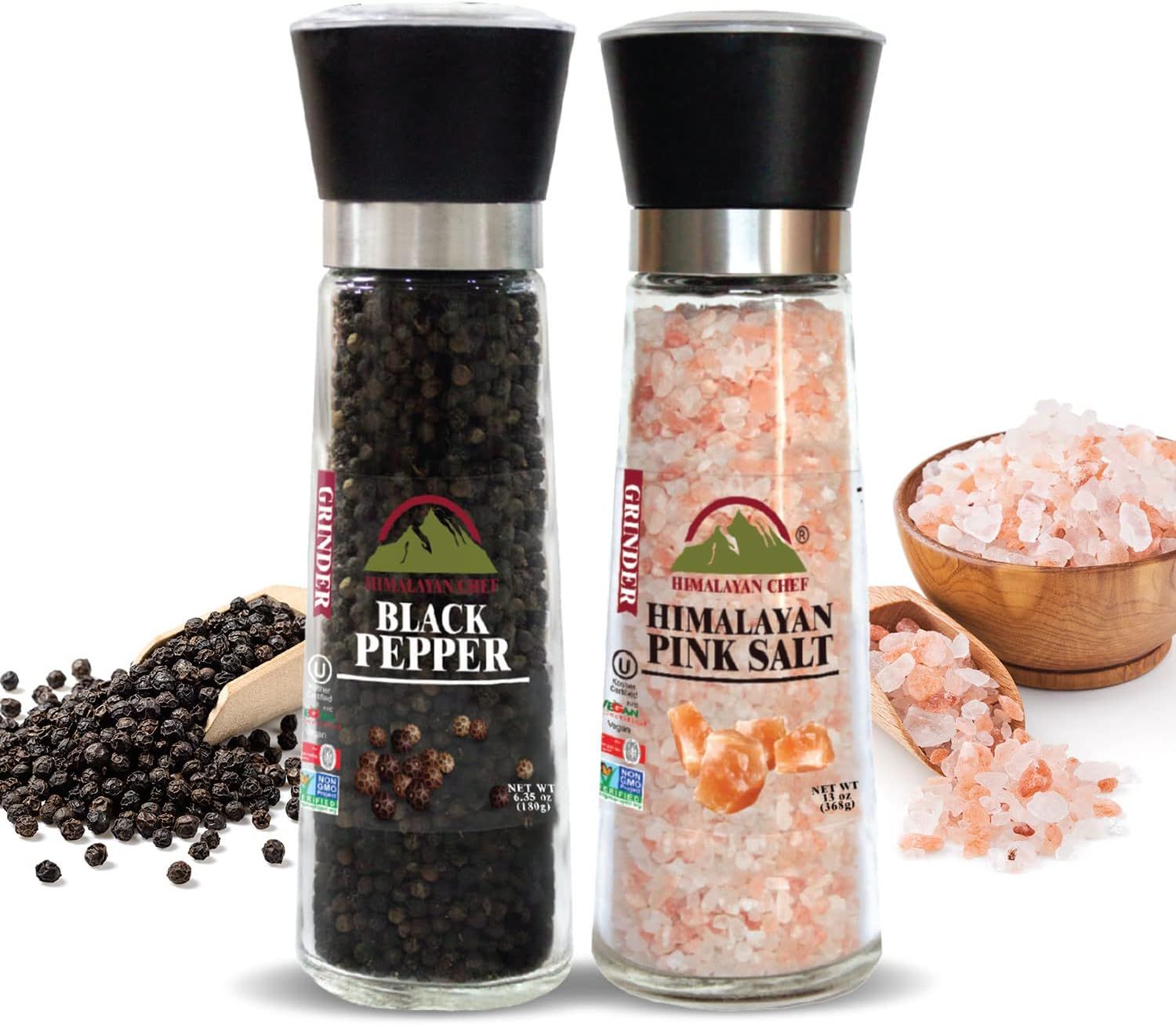 Himalayan Chef Himalayan Pink Salt & Black Pepper Grinder-Set of 2 | Amazon (US)