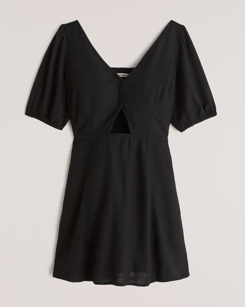 Puff Sleeve Cutout Linen Mini Dress | Abercrombie & Fitch (US)