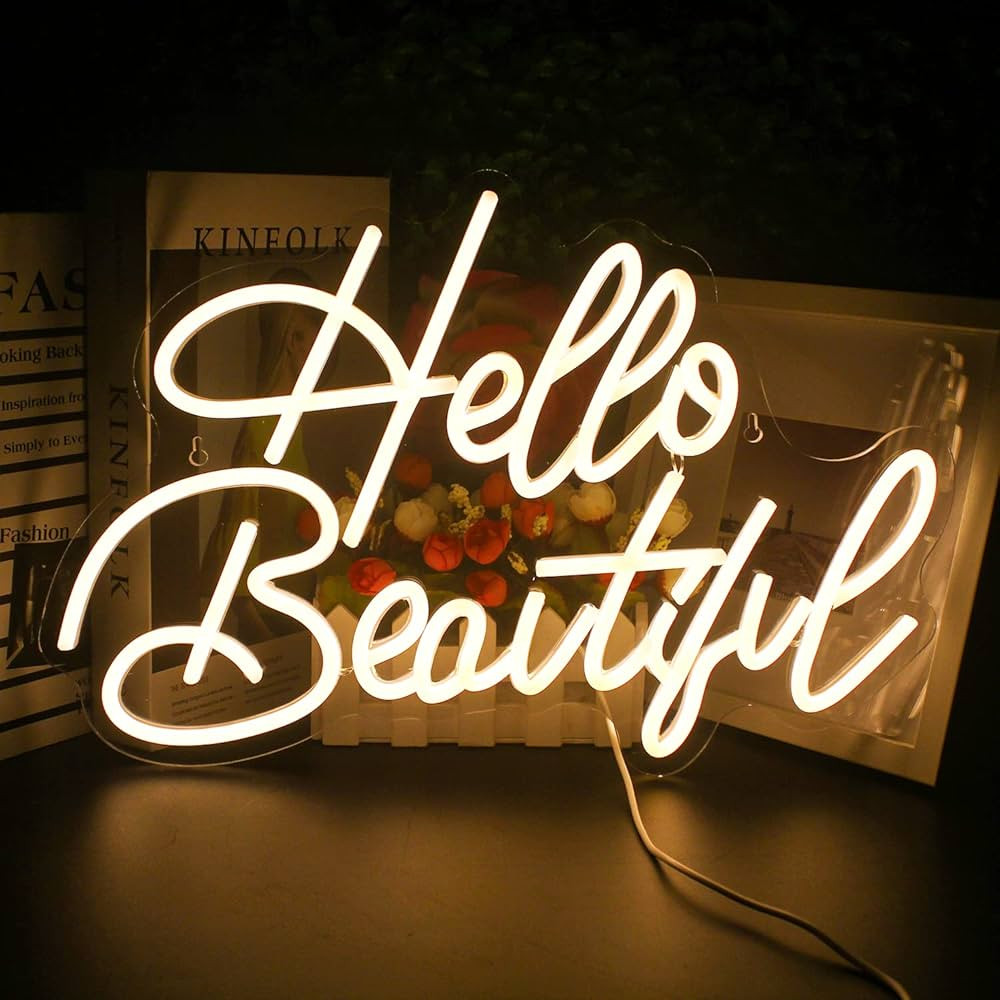 LooKLight Hello Beautiul Neon Sign,Neon Sign for Room,Warm White Neon Sign, Led Neon Light for Wa... | Amazon (US)
